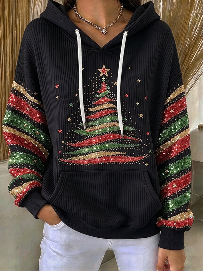 Women's Casual Printed Hooded Knit Top