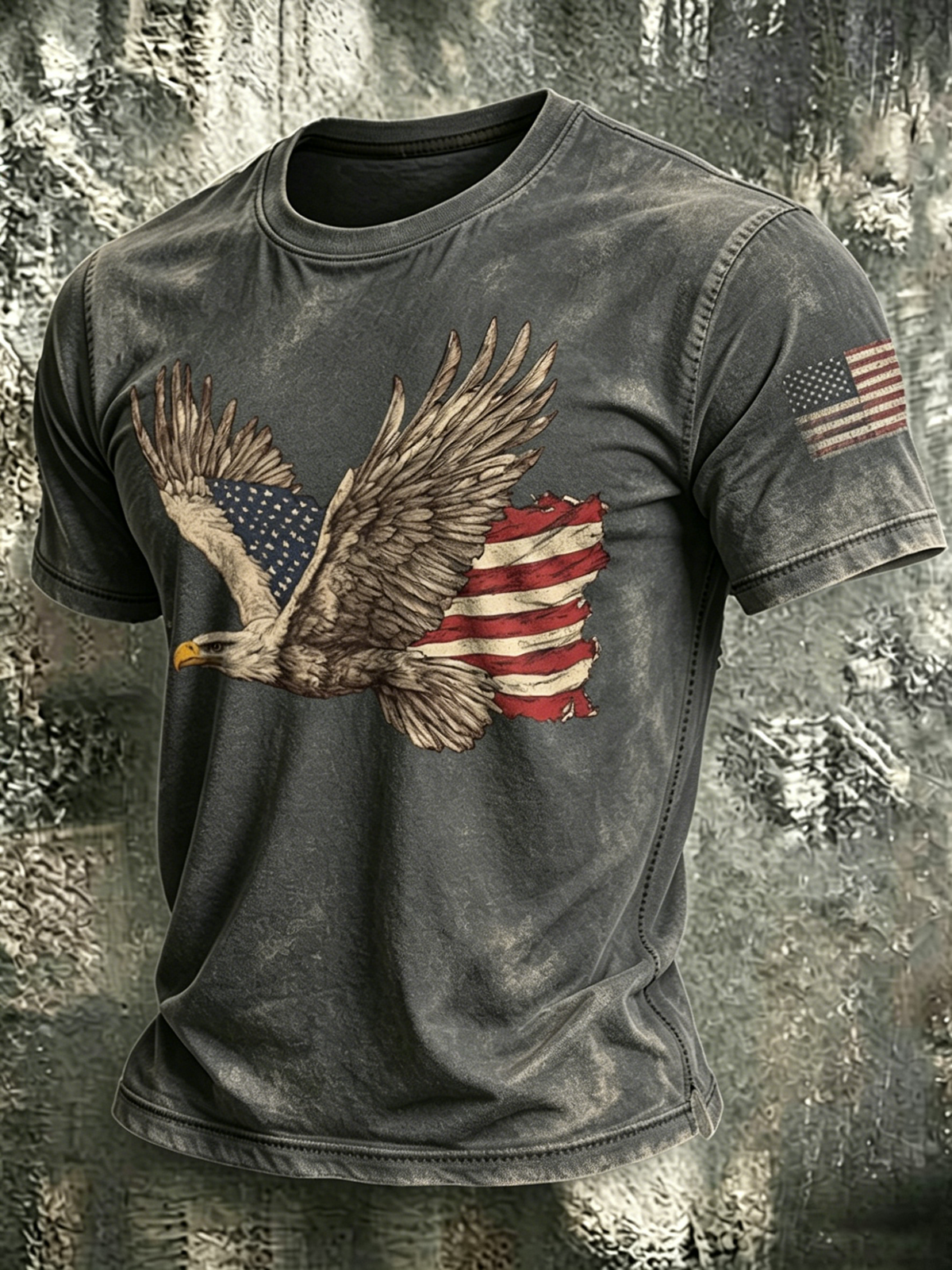 250Th Anniversary Flag Of The United States Bald Eagle Washed Round Neck T-Shirt