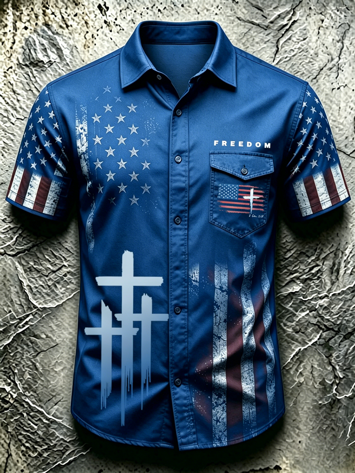 American Faith Cross Commemorative Printed Pocket Shirt