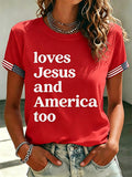 Women'S Love Jesus And America Too Printed Casual T-Shirt