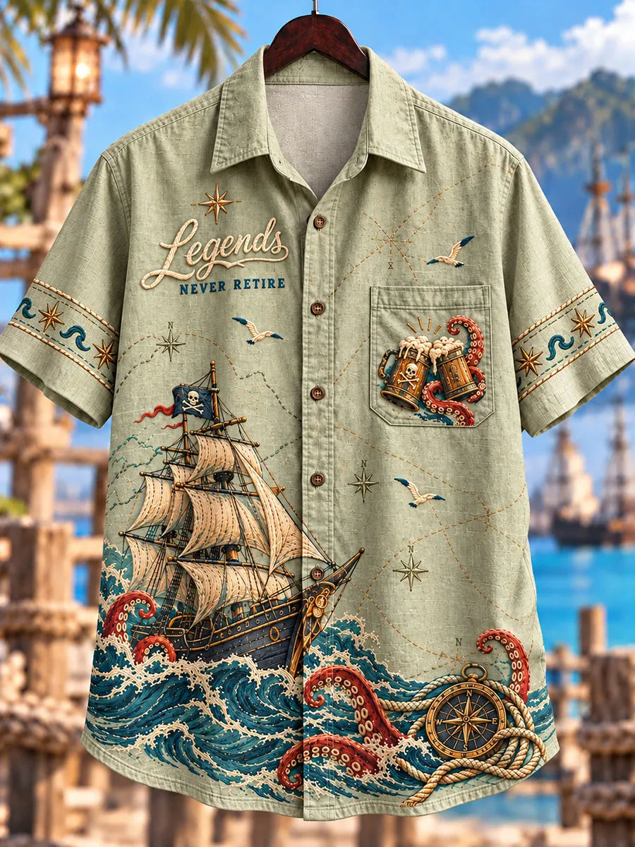 Legendary Pirate Sailing Graphic Short Sleeve Shirt