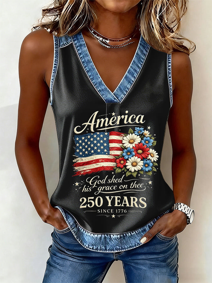 Women'S America Flower Printed Vest