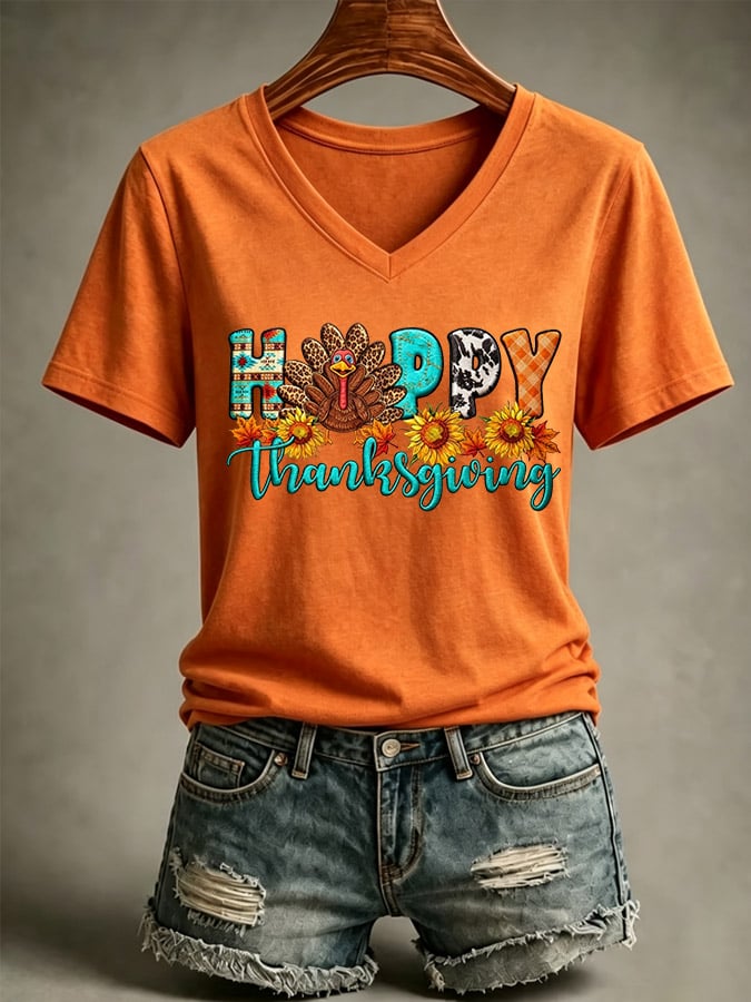 Women's Thanksgiving Print T-Shirt