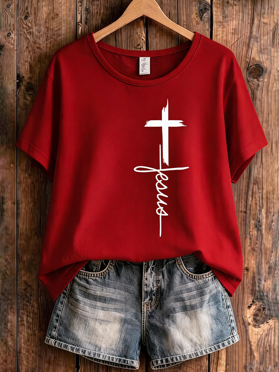 Women'S Faith Cross Casual Print Casual T-Shirt