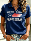 Women'S 250Th Of American Flag One Nation Under God Print Casual Polo Shirt