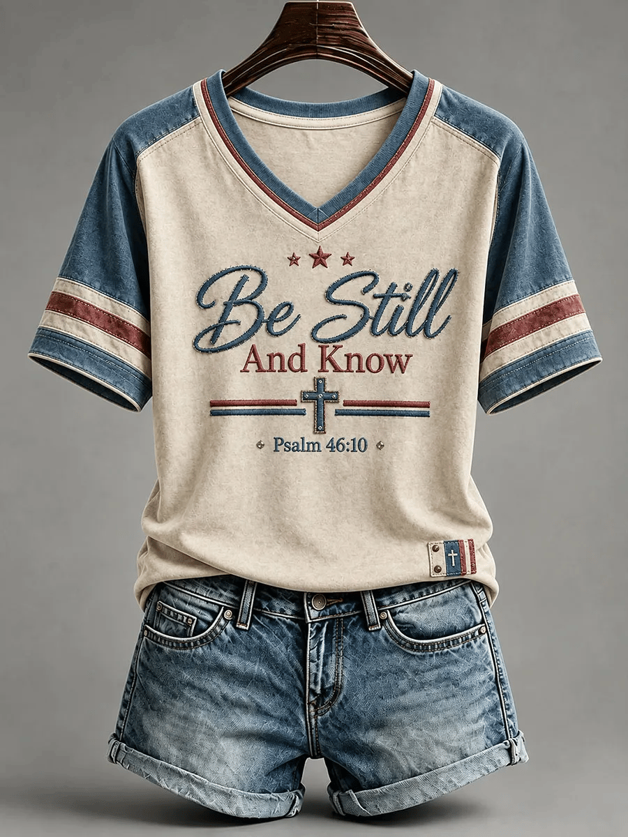Women's  Faith Print Casual V-Neck Tee