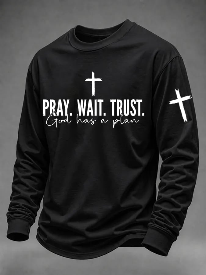 Men's Pray Wait Trust God Has A Plan Printed Casual T-shirt