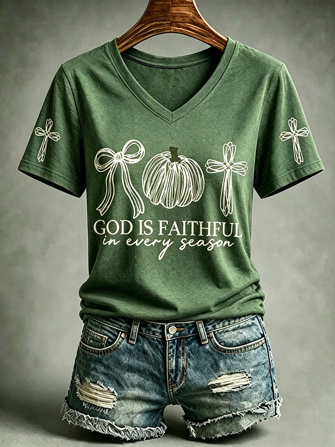 Women's God Is Faithful In Every Season Print Casual T-shirt