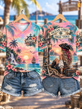 Women’s Ocean Vibes, High Tides Tropical Pirate Sunset V-Neck T-Shirt