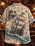 Men’s Vintage Pirate Ship & Nautical Map Short Sleeve Shirt
