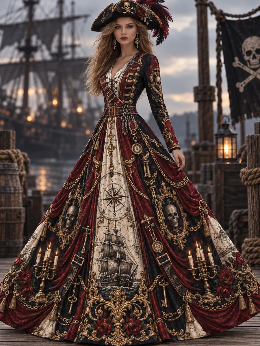 Elegant Women's Pirate Art Print Dress