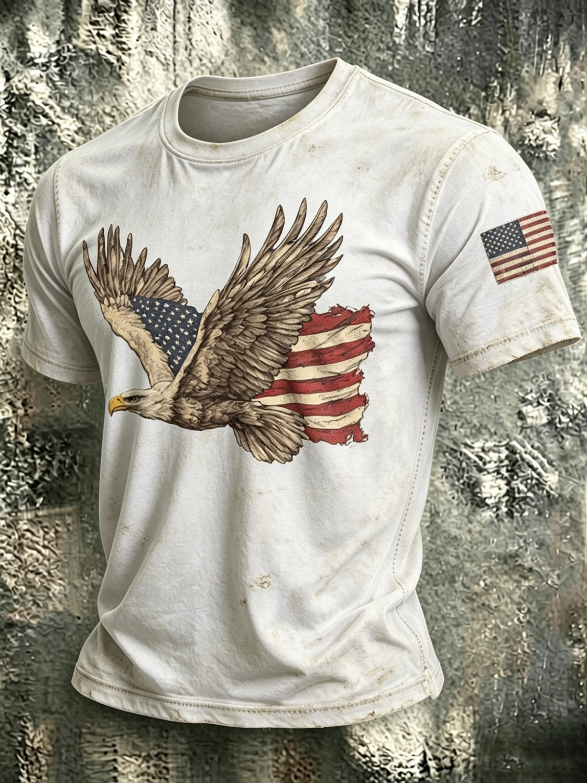 250Th Anniversary Flag Of The United States Bald Eagle Washed Round Neck T-Shirt