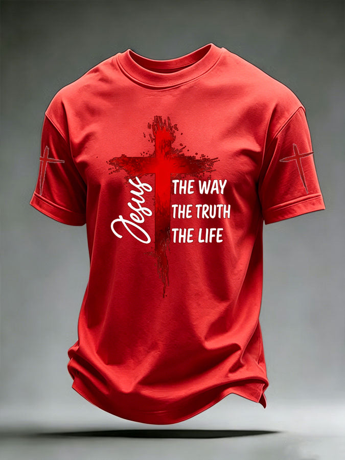Religious Belief Cross Washed Vintage Printed Round Neck T-Shirt