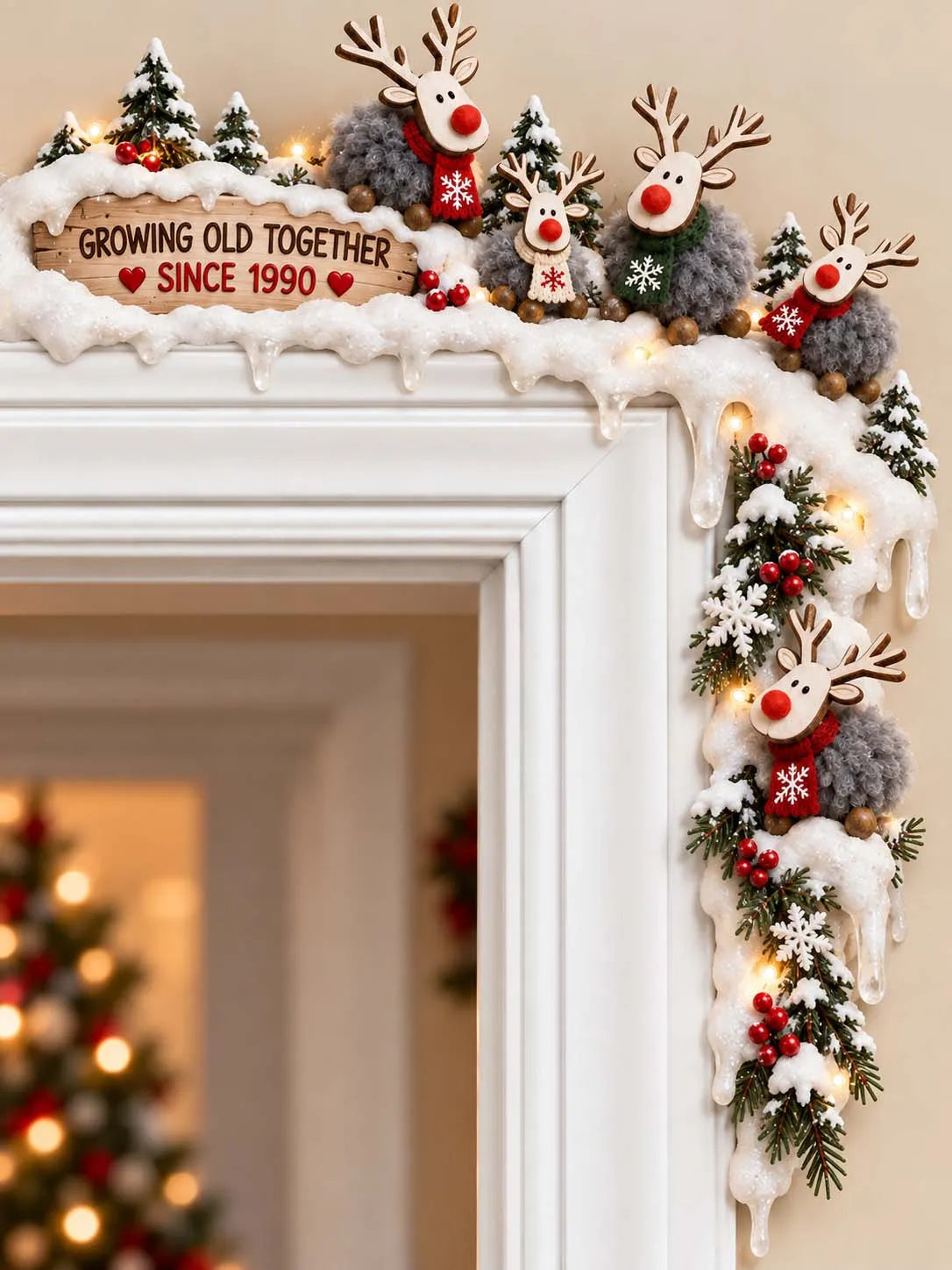 🦌 Pom-Pom Reindeer Family Door Corner Topper 🌲
