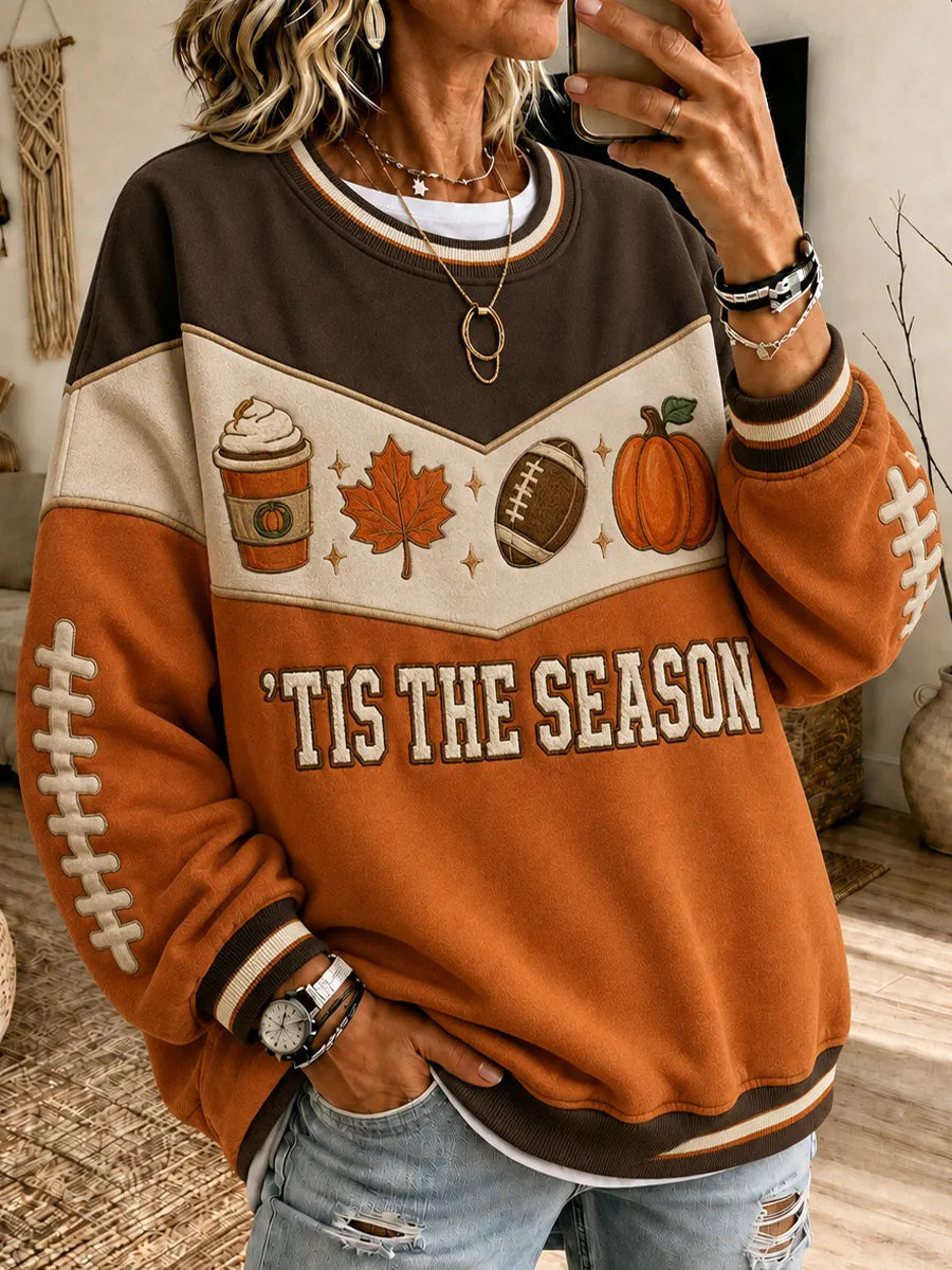🍁 'Tis The Season Autumn & Football Colorblock Sweatshirt