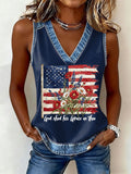 Women'S America Flag Floral Printed Casual Vest