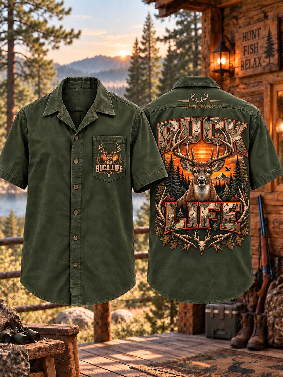🍂 Buck Life Outdoor Hunting Theme Men's Shirt