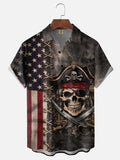 Moisture-Wicking U.S. Independence Day Flag & Pirate Theme Chest Pocket Festive Hawaiian Shirt