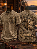 Men’s Retro “LOST IN THE WOODS · FOUND MY RIFLE · STILL CHASING BIG BUCKS” Hunting Season Printed T-Shirt