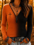 Women's Gradient Print Zipper Top