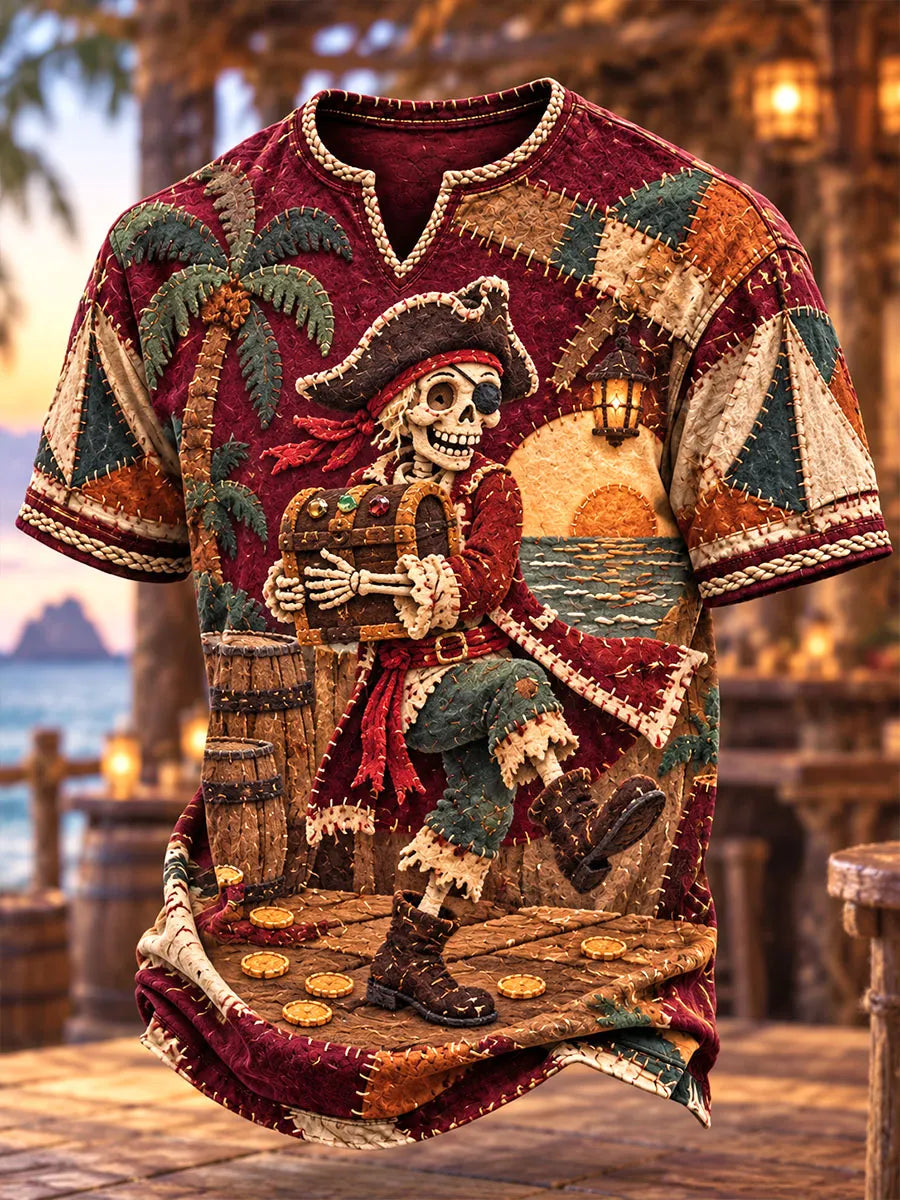 atchwork Treasure Pirate Skeleton Men's Vintage T-Shirt