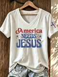 Women'S Casual America Needs Jesus V-Neck T-Shirt