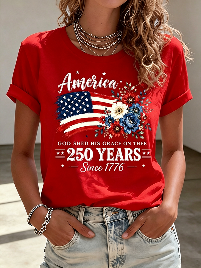 American Women'S 250Th Anniversary Cross Print Casual Top