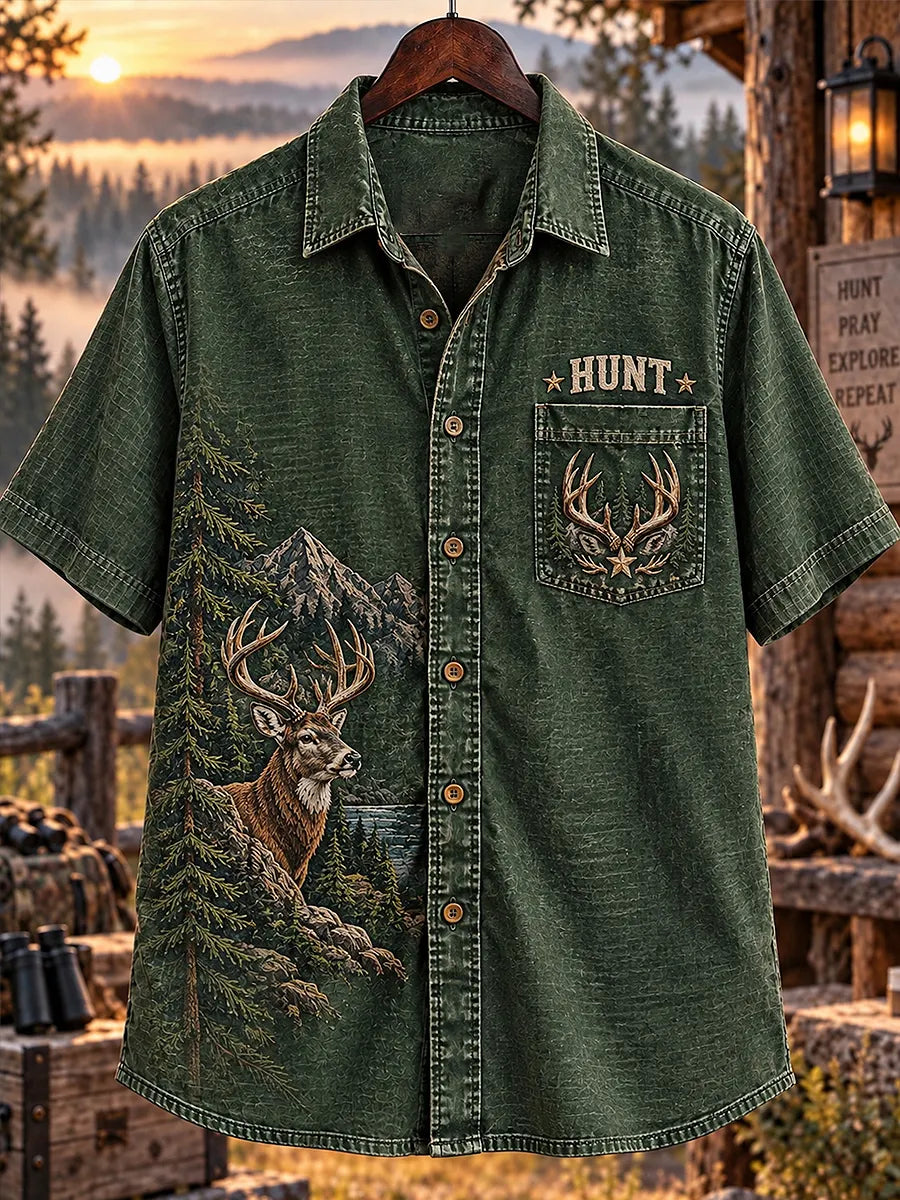 Retro Deer Hunting Culture Art Print Casual Shirt