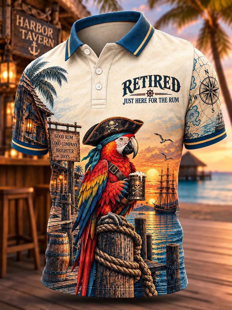 Men’s Retired Pirate Parrot Tavern Short Sleeve Polo Shirt