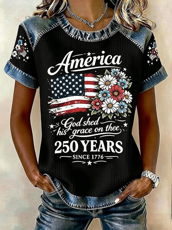 1776-2026 American Women'S 250Th Anniversary Printed V-Neck T-Shirt