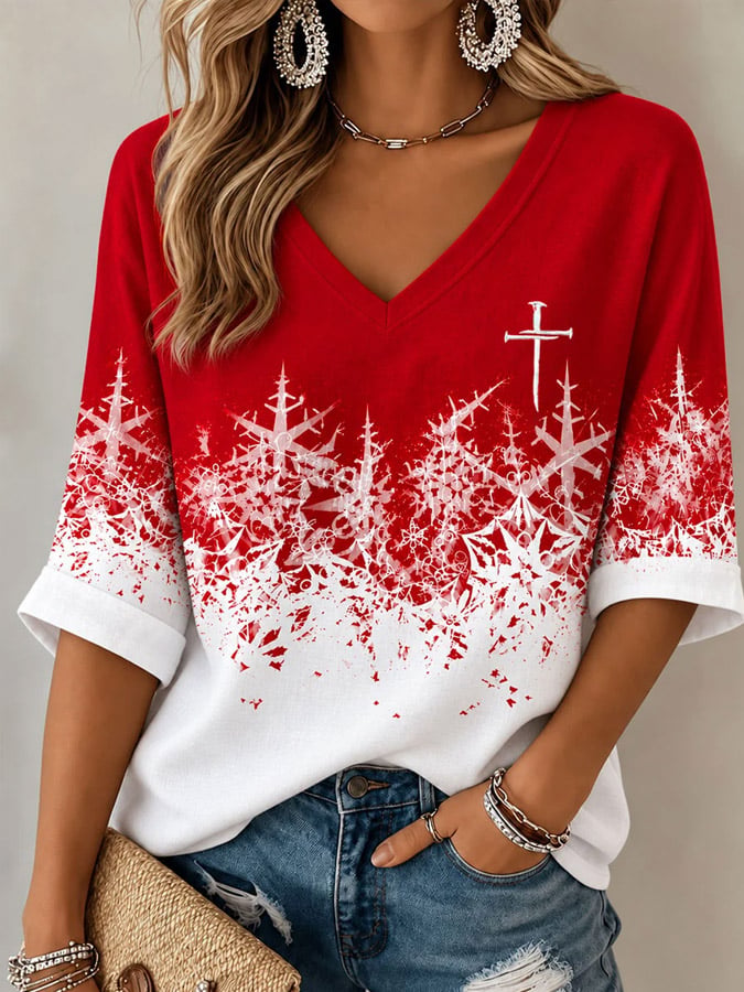 Women's Christmas Print Casual T-Shirt