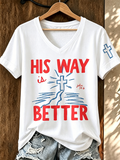 Faith In Jesus Slogan Commemorative Print V-Neck T-Shirt