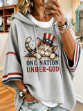 Women's America Flag Cute Cate Printed Hoodie