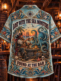 Men’s Vintage  "LOST WITH THE SEA MONSTERS " Old Salt Printed Short Sleeve Shirt