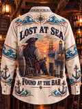 Men’s Vintage Pirate Nautical Double-Pocket Long Sleeve Shirt