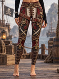 Women's Vintage-Style Pirate Art Print Casual Leggings