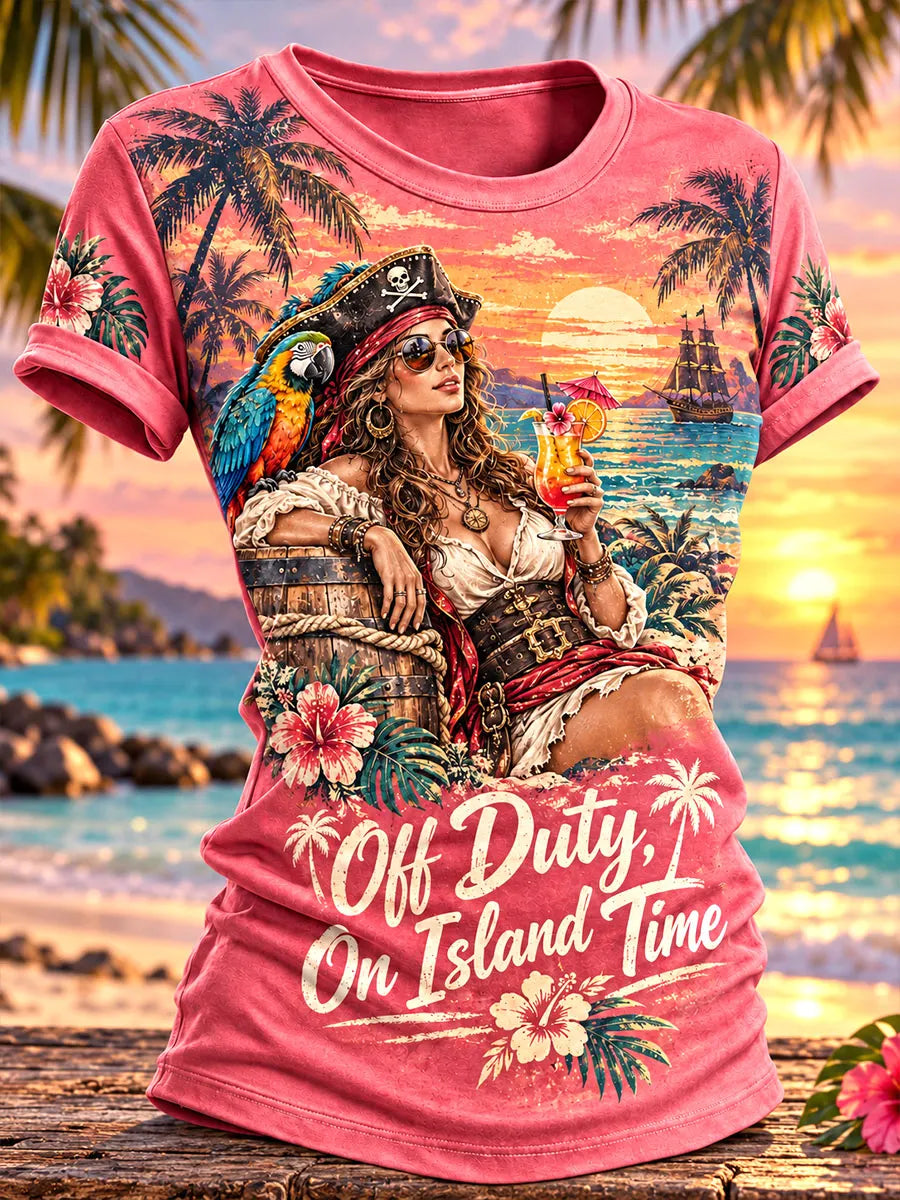 Island Vacation Pirate Woman Graphic T-Shirt