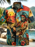 Men's Hawaiian-Style Skull Pirate Vacation Art Print Shirt