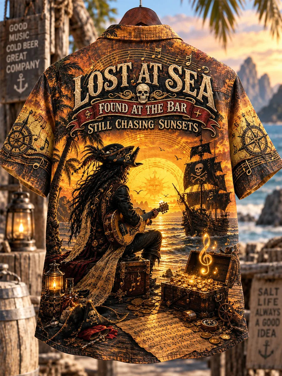 Men's "LOST AT SEA FOUND AT THE BAR STILL CHASING SUNSETS" Print Shirt
