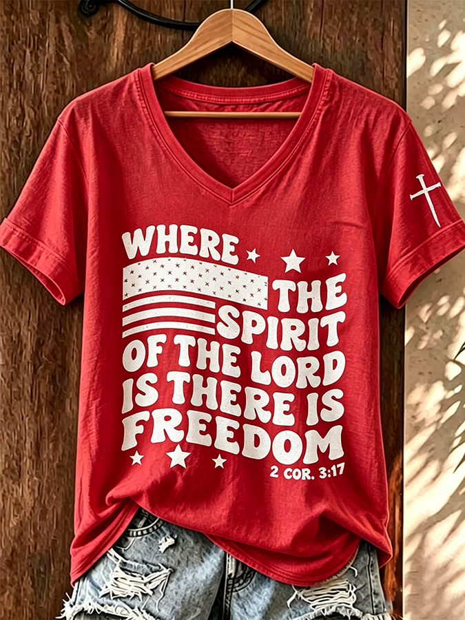 Women'S Where the Spirit of the Lord Is Freedom Print Printed T-Shirt