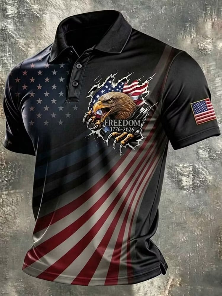 Men's Retro Usa Independence Day Print Polo Shirt