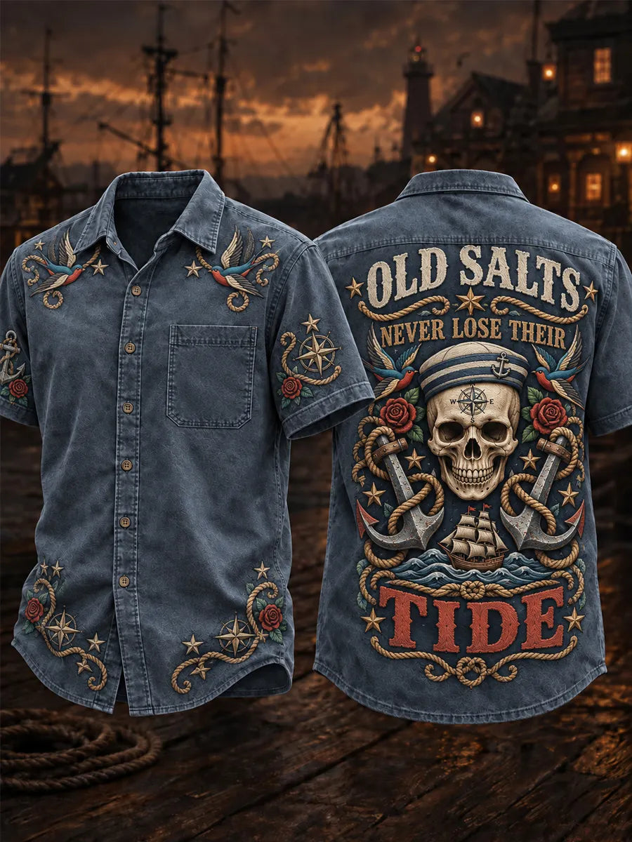 Men’s Vintage Old Salt Printed Short Sleeve Shirt