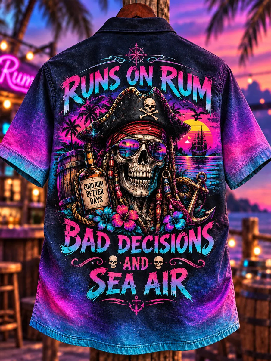 Runs On Rum, Bad Decisions & Sea Air Pirate Hawaiian Shirt
