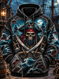 Men's Vintage Pirate Skull Art Print Casual Hoodie
