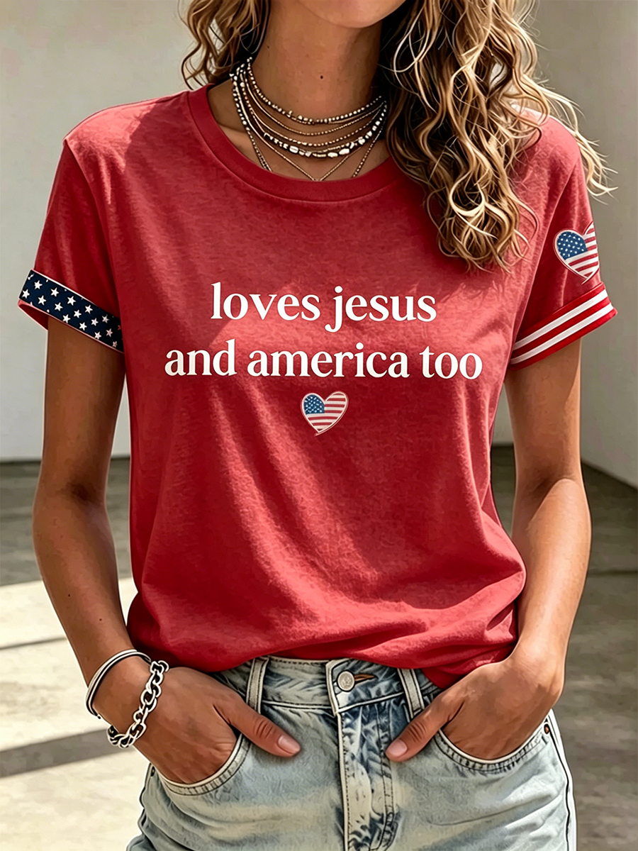 Love Jesus America Too Commemorative Printed Casual T-Shirt