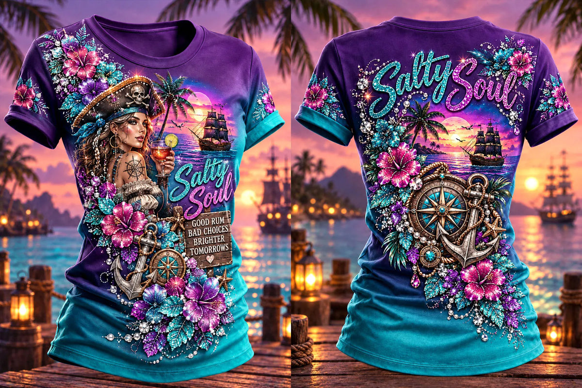 Tropical Floral Pirate Woman Graphic T-Shirt