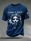 Faith Jesus Cross Embroidered Printed Casual Round Neck T-Shirt