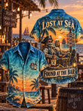 Men’s Lost at Sea Found at the Bar Sunset Pirate Graphic Pocket Shirt