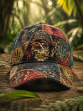 Men's Vintage Pirate Skull Reggae Music Note Cannabis Leaf Patchwork Print Baseball Cap