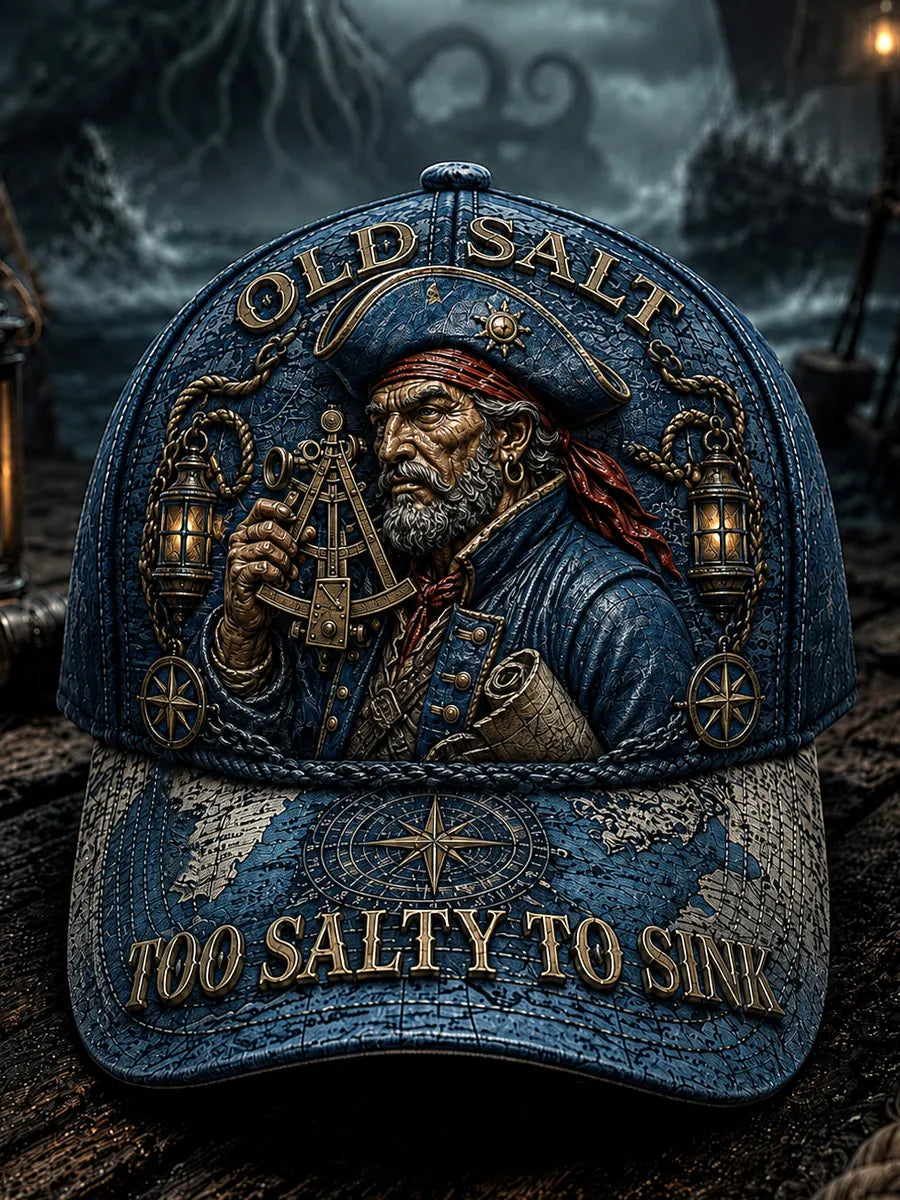 Retro “OLD SALT“ Captain Art Printed Baseball Cap